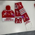LED Christmas knit hat and scarf set with Merry Christmas text and colorful glowing lights - Double Reindeer Letters-Set