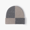 Unisex wool knit beanie featuring a dark grey and beige four-quadrant color-block design - One Size / Dark Gray