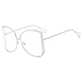 Fashionable oversized square silver metal eyeglasses with elegant pearl detail and clear lenses - Silver Frame Clear Lens