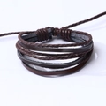 Handmade multilayer braided genuine cowhide leather bracelet in deep brown finish - Coffee