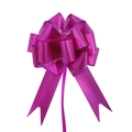 Close-up of a 3D spherical purple gift bow with metallic finish and trailing ribbons - Matte Rose Red