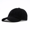 Classic deep black corduroy baseball cap with structured six-panel crown for autumn and winter - Adjustable / Black