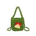 Handmade green crochet Christmas handbag with yellow bell and red ribbon bow for kids - Green
