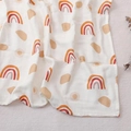 Breathable cotton gauze baby swaddle blanket with rainbow and sun prints in cream - Beige Rainbow Sun