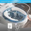Blue sitz bath with white soft cushion and manual flusher for toilet use - Transparent Blue (Cushion + Hook + Sprayer)