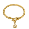 Gold plated twisted rope bracelet featuring a roman numeral charm with clear crystal - Roman Numeral With Zirconia Pendant / Gold