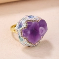 Anillo bohemio dorado con racimo de cristal púrpura irregular y diamantes de color - Amatista Púrpura