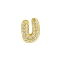 Golden metal U-shaped charm pendant with white zircon stones on white background - Letter U / Gold