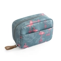Trousse de maquillage bleu-gris avec motifs flamants roses et poignée en cuir brun - Bleu Clair Flamant Rose Grand