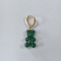 Green gummy bear drop earring with gold buckle and sparkling silver glitter inside - Starry Green
