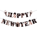 Striscione glitter Happy New Year oro rosa per feste e decorazioni per vetrine - Banner Felice Anno Nuovo - Oro Rosa