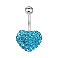 Dettaglio del piercing all'ombelico argento con pendente a cuore e cristalli blu - Grande Strass Blu