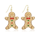 Detail of gingerbread man earrings with gold glitter, red bow, and festive buttons - Gold Glitter Bowknot Gingerbread Man Style F