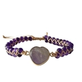 Detail of handmade purple bead bracelet with heart-shaped stone and gold-plated edges - Purple Crystal