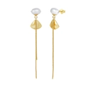 Elegant gold-plated S925 silver earrings with long tassels and white freshwater pearls - 7-8mm Pearl (3.9g)