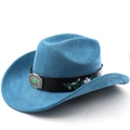 Cappello da cowboy blu scamosciato con ricami floreali e fibbia in argento turchese - M(56-58cm) / Blu Lago