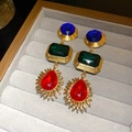 Silver Pin Rhinestone Colorful Geometric Studs