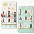 Nutcracker and ballerina Christmas kitchen dishcloth set with festive holiday pattern - Nutcracker Ballerina Style C (MJBT66-38) / 2 Pieces/Pack (40*60cm) / Teal White Plaid Combination