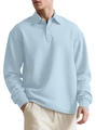 Men's sky blue long sleeve polo shirt with textured jacquard knit and buttoned collar - S / Light Blue