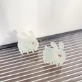 Mini acetic acid rabbit hair claw clips in light blue with sparkling glitters - 2.5CM (Single) / Iridescent Green