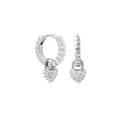 Elegant S925 silver hoop earrings featuring textured waves and sparkling heart charms - 36-Silver Ripple Heart