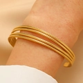 Golden open bangle with triple-layer design and hammered texture for women - Three-Layer Dot Hammered (DZ-287)