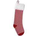 Christmas stocking with red and white diagonal stripes and white faux fur trim on top - Red and White Striped
