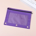 Purple three-ring binder pencil pouch with clear PVC window and black zipper closure - Transparent Purple (Single Zipper) / 25*17cm
