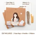 Teacher appreciation gift bag set in khaki with illustrations and yellow ribbons - Size L / Coffee - Jingye Style