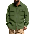 Men's olive green fleece-lined casual jacket with lapels and buttoned chest pockets - S / Army Green