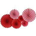 Set of 6 red and white paper folding fans with stripes and polka dots for party decor - Red Stripe