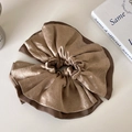 Elegant bronze and dark brown double-layer pleated satin scrunchie with metallic sheen - Brown