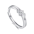 Verstelbare S925 sterling zilveren ring met dubbel gedraaid ontwerp en witte zirkonia steen - Verstelbaar Open / Damesstijl