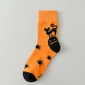 Orange and black Halloween crew socks featuring pumpkins and black cats patterns - 05 Pumpkin-Orange Black Cat Spider