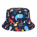 Kids navy bucket hat with cartoon sea creatures and free spirit ocean prints - M (56-58cm) / Dark Blue Cartoon Marine Life (M329—3)
