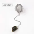 Stainless steel tea infuser with raw labradorite stone pendant and hanging chain - Labradorite (Silver)