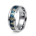 Vintage Punk Totenkopf Ring in Silberstahl mit blauem Glitzer und goldenem Totenkopf - US 7 / Blau mit goldenem Zahnrad