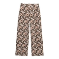 Women's vintage floral wide-leg trousers in earth tones with a high-waisted elastic design - S / Pants
