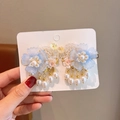 Girls' light blue flower hair clips with white pearl tassels and golden chains - 97# Blue Glass Flower