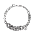 Bracciale cubano in acciaio al titanio hip hop con perla bianca e strass lucidi - Bracciale d'Argento / Lunghezza 17+5cm