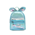 Kids cute turquoise iridescent bow backpack with transparent sequin front pocket - Blue