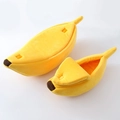 Bananenförmiges warmes Plüschtierbett für Katzen und Hunde in gelbem Design - S / Gelb