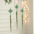 Mint green icicle Christmas ornament with gold glitter and white ribbon for holiday trees - Icicles (3Pcs)