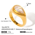 Anillo de sello en acero dorado con circón de gota grande, impermeable e hipoalergénico - Oro Gema Gota Transparente-Sello (JDR2405029-WE-7) / Talla #6/7/8
