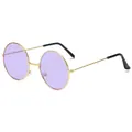 Retro round sunglasses with gold metal frame and translucent purple lenses for adults - Purple Lens