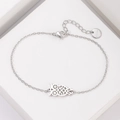 Pulsera de acero inoxidable plateado con cadena fina y colgante de búho hueco - Búho hueco de acero inoxidable plateado