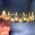 Gothic gold crow skull headband featuring transparent crystal beads for women - Full Gold Color