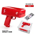Electric money spray gun toy in red with play bills and branded cash cannon box - Red (SM Word) / Red Money Gun with SM + 100 Notes