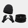 Conjunto de invierno de 3 piezas con gorro, bufanda y guantes en punto gris oscuro - Negro
