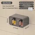 Wall-mounted seasoning box in gunmetal grey with two compartments and gold trim - 2-Grid (With Spoon + Label) / Gun Grey Gold